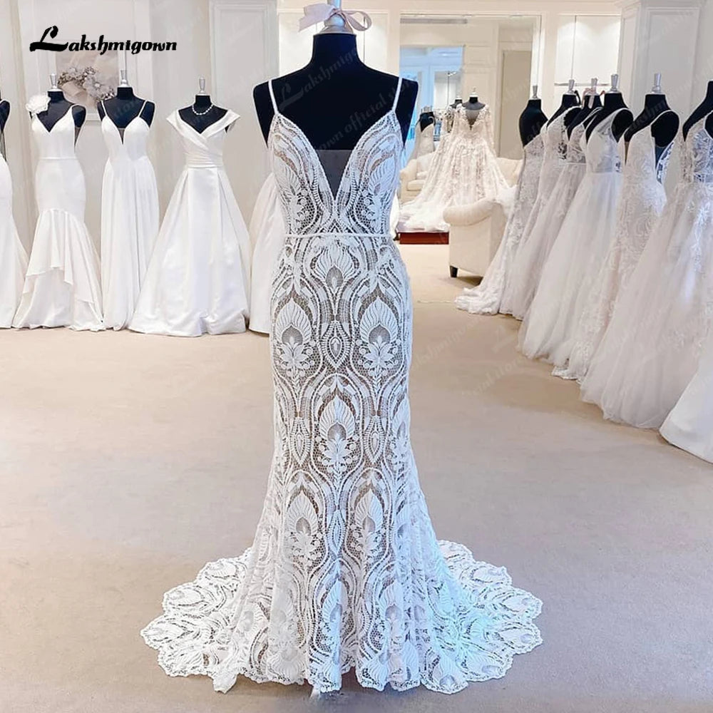 Roycebridal Sexy Lace Wedding Dresses 2025 V-Neck Open Back Long Bride Dress Spaghetti Strap Applique A-Line Party Gown