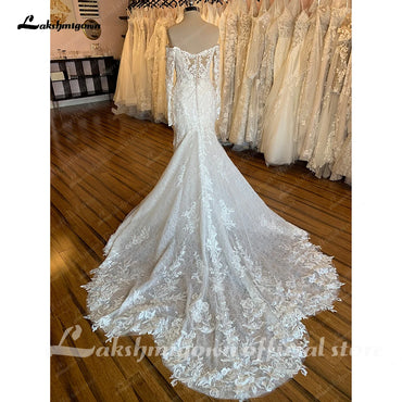 Roycebridal Boat Neck Long Sleeves Wedding Dress Full Lace Chapel Train Bridal Gown Elegant Bridal Wedding Gowns Open Back