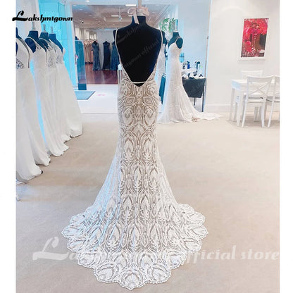 Roycebridal Sexy Lace Wedding Dresses 2025 V-Neck Open Back Long Bride Dress Spaghetti Strap Applique A-Line Party Gown