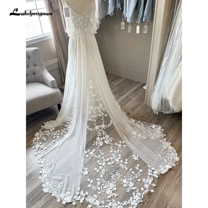 Roycebridal Spaghetti Straps Plunging V Neck Lace Chiffon Country Wedding Dress  2024 Vestido Boda Civil Beach Bridal Gown