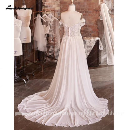 Roycebridal Chiffon Long Boho Wedding Dress Beach Vestido Novia 2025 Off the Shoulder Sexy Bridal Gowns Lace Appliques