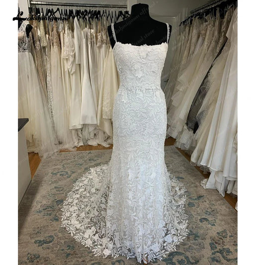 Roycebridal Lace Mermaid Wedding Dress Scoop Neck Lace Applique Spaghetti Straps Bridal Gown Court Train Civil Robe De Mariée