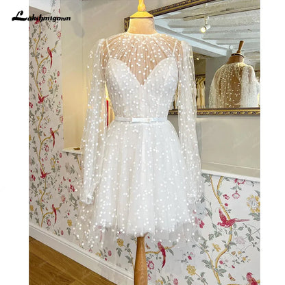 Roycebridal Lace Short Wedding Dress With Detachable Jacket Dot Tulle Long Sleeves Bridal Gowns Robe De Mariage