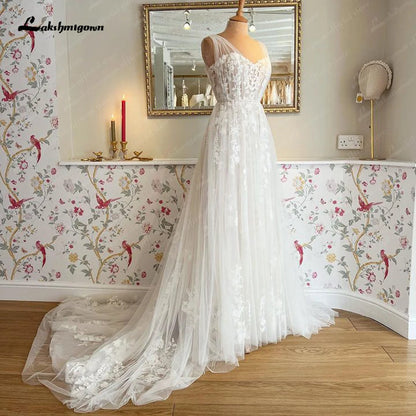 Roycebridal Princess Boho Wedding Dress Beach 2024 Vintage Lace Appliques Tulle A Line Bridal Gowns V Neck vestidos novias boda