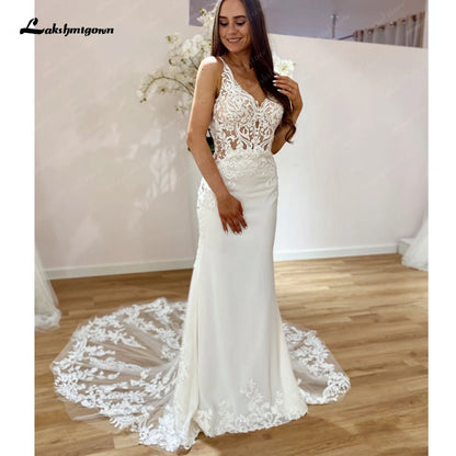 Roycebridal Lace Crepe Mermaid Wedding Dress Vestidos Civil Boho Bridal Gowns Cut Out  Long Train 2025  vestidos para mujer