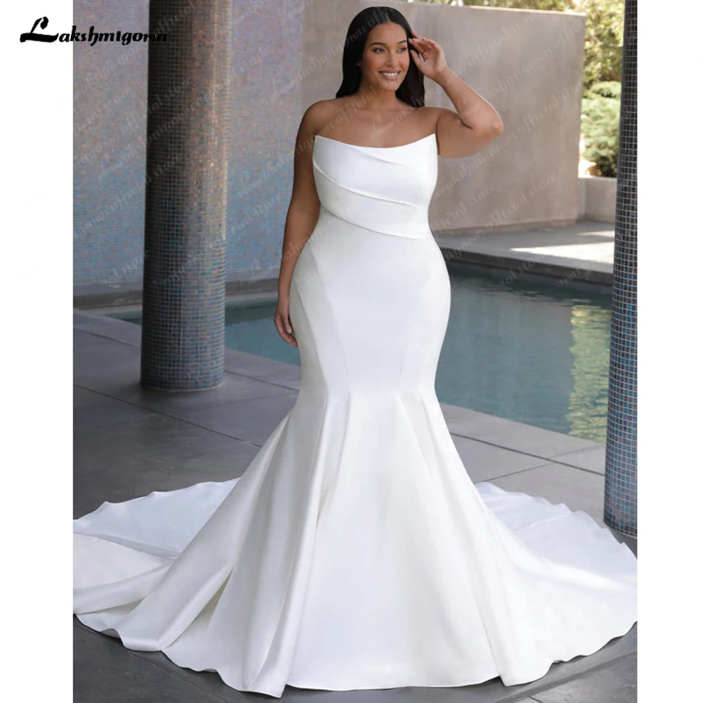 Roycebridal Plus Size Mikado Satin Mermaid Wedding Dress For Women 2025 Vestidos Elegant Bridal Beach Boho Wedding Gowns