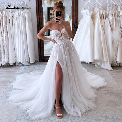 Roycebridal Vintage Wedding Dresses with Slit Sweetheart A-Line Bridal Gowns Vestidos de Nova Princess Bride Dress