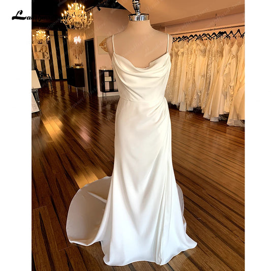 Roycebridal Spaghetti Straps Satin Wedding Dresses For Women Off White Wedding Gowns Backless Sexy Party Gowns