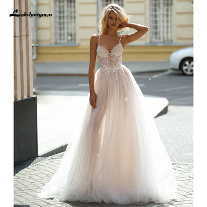 Lakshmigown A-line Wedding Dresses Spaghetti Strap Long Bride Dress Sweep Train Tulle Dresses For Women 2024 Robe De Marie