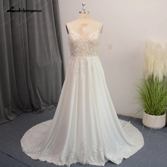 Roycebridal Spaghetti Straps Beach Wedding Dress for Women Beads Chiffon Bridal Gowns Open Back Real Photos New Arrival