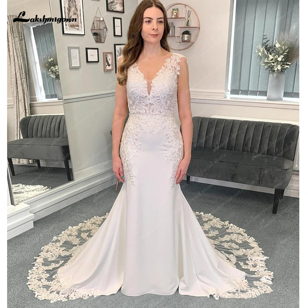 Roycebridal Luxury Mermaid/Trumpet Lace Wedding Dress for Women 2025 Crepe Wedding Gowns vestido de boda corte sirena