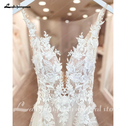 Roycebridal Vintage Lace Appliques Backless Wedding Dress with V Neck 2024 3D Flowers Bridal Gown Custom Made abito da sposa