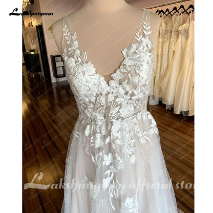 Roycebridal Robe Civil Boho Lace Floral Beach Backless Wedding Dress for Women 2025 Bridal Gown hochzeitskleid