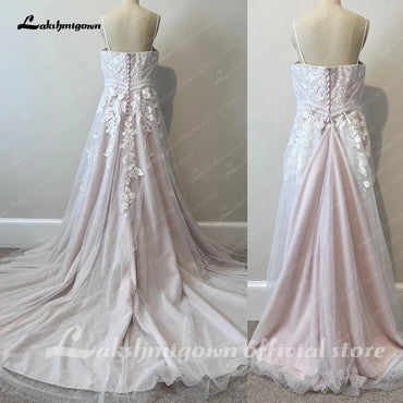 Roycebridal Blush Pink Wedding Dress Lace Appliqued Tulle A Line Backless 2025 Tank V Neck Bridal Gowns vestido de novia