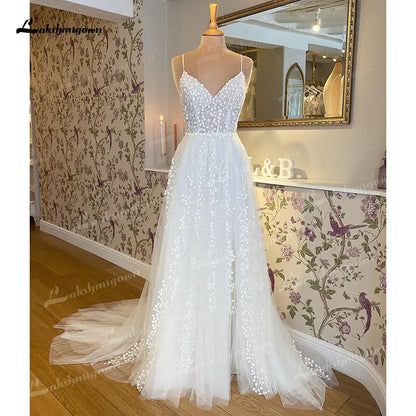 Roycebridal Vintage Off White Boho Wedding Dress 2025 Lace Applqiues Spaghetti Straps V Neck Bridal Gowns Tulle A Line trouwjurk