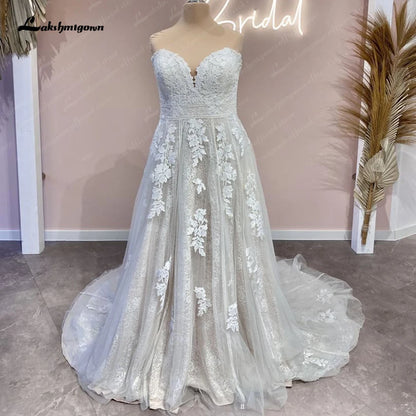 Roycebridal Women Glitter Wedding Dress Sweetheart 2025 Sparkly Bridal Boho Wedding Gowns Lace Appliques vestidos para mujer