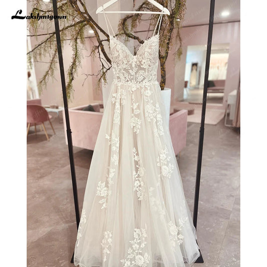 Roycebridal Spaghetti Straps Wedding Dress 2025 Robe Elegant Long Bridal Beach Wedding Gowns Floral Lace Appliques Robe de marie