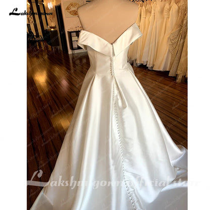 Roycebridal Satin Wedding Dresses 2025 Women Strapless Sleeveless Ivory Long Bride Dress A-Line Zipper Simple Sexy Dress