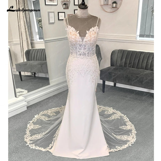 Roycebridal Sexy Mermaid Soft Satin Lace Wedding Dress for Women 2025 Vedtidos De Noiva Bridal Gowns Spaghetti Straps