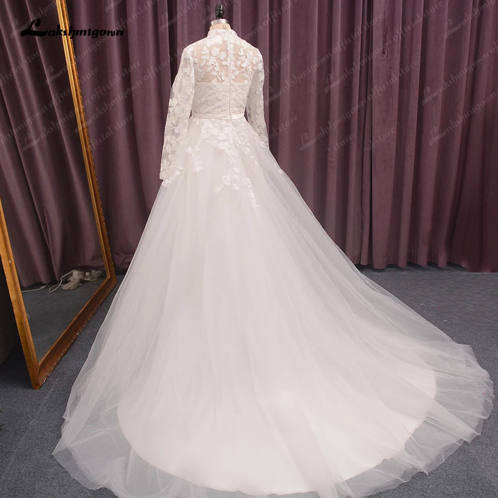 Roycebridal High Neck Lace Wedding Dress Women 2024 Longe Sleeves Appliques Beach Bridal Gown vestido de boda corte sirena