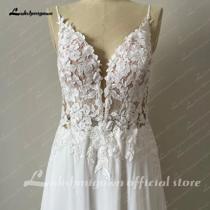 Roycebridal Boheme A Line Boho Lace Floral Wedding Dress Open Back 2025 Wedding Gowns for Bride Spaghetti Straps Vestido Novia