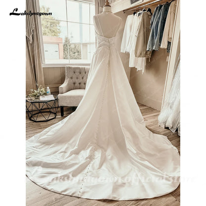 Roycebridal Satin A Line Wedding Dress 2024 Vestidos V Neck Pleat Sexy Bridal Beach Wedding Gowns vestido largo invitada bod