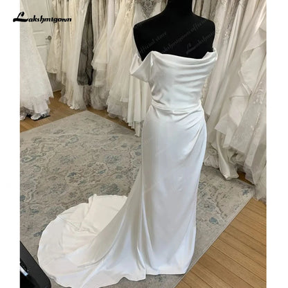 Roycebridal Sexy Soft Satin Sleeveless Wedding Gowns 2025 Off the Shoulder Vestidos Novias Bridal Dress for Women Sweep Train