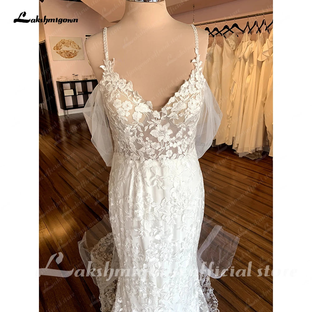 Roycebridal Full Lace Bridal Gown Brautkleid Vintage Mermaid/Trumpet Boho Lace Appliques V Neck Wedding Gowns