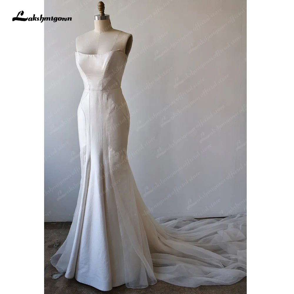 Roycebridal Robe Mariage Civil Bridal Bohemian Wedding Dress 2025 Princess Strapless Women Mermaid Long Satin Surah Wedding Gown