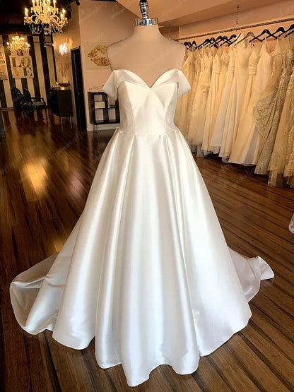 Roycebridal Satin Wedding Dresses 2025 Women Strapless Sleeveless Ivory Long Bride Dress A-Line Zipper Simple Sexy Dress