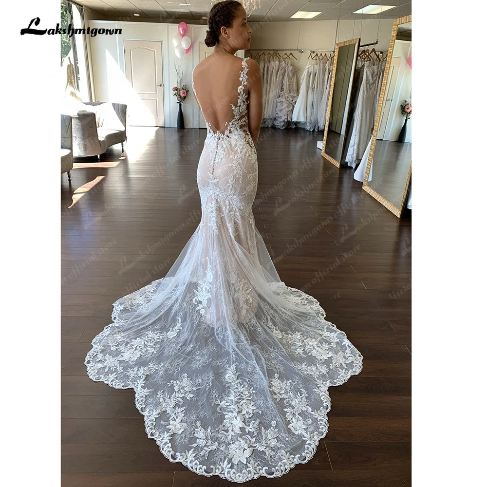 Roycebridal Off White V Neck Lace Appliques Illusion Court Train Wedding Dress 2025 Boho Mermaid Bridal vestido branco sereia