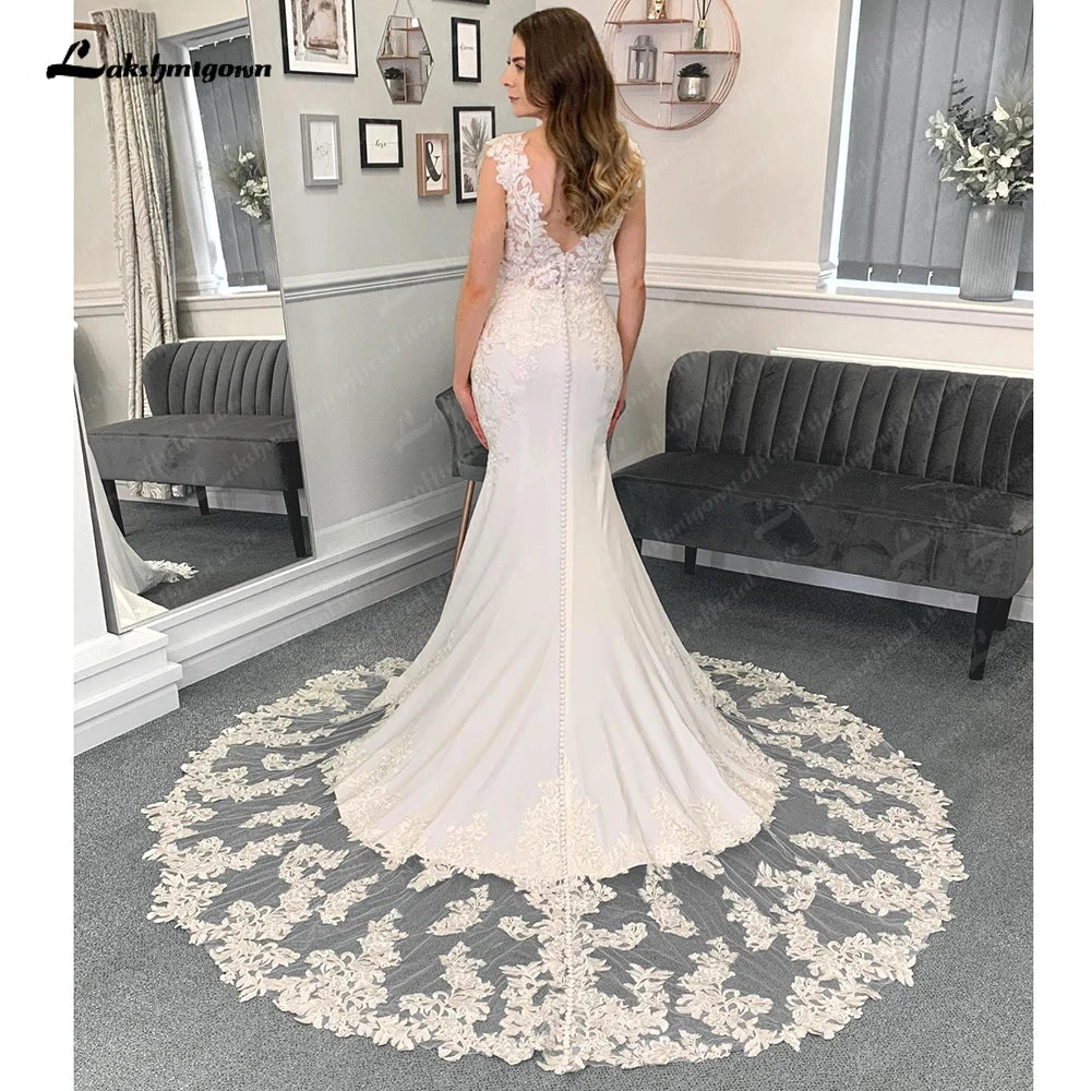 Roycebridal Luxury Mermaid/Trumpet Lace Wedding Dress for Women 2025 Crepe Wedding Gowns vestido de boda corte sirena