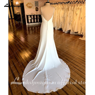 Roycebridal Spaghetti Straps Satin Wedding Dresses For Women Off White Wedding Gowns Backless Sexy Party Gowns