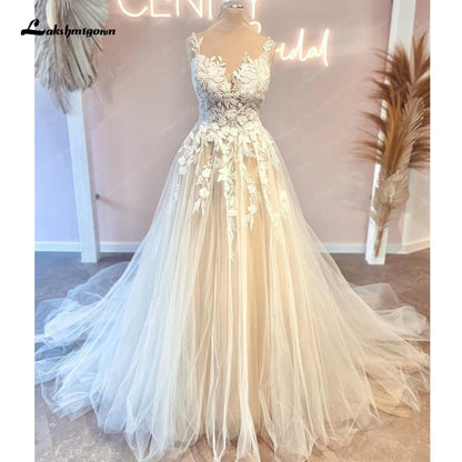 Roycebridal Princess Floral Lace Wedding Dresses For Women Champagne Civil Boho Wedding Gowns Vestido De Novia Court Train