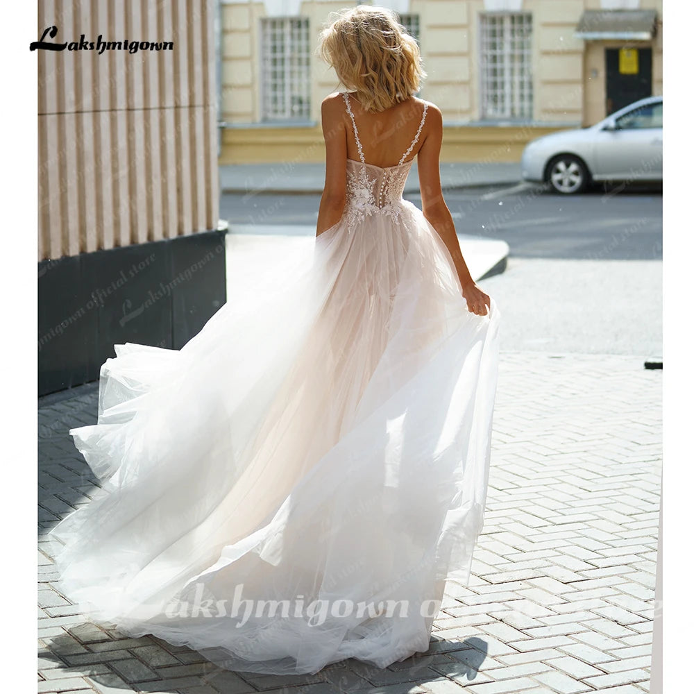 Lakshmigown A-line Wedding Dresses Spaghetti Strap Long Bride Dress Sweep Train Tulle Dresses For Women 2024 Robe De Marie