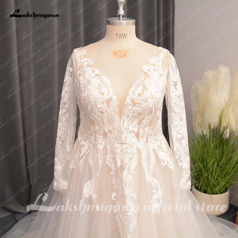 Roycebridal Plus Size Lace Long Sleeves Wedding Dress for Women V Neckline 2024 Robe Mariage Civil Bridal Gown Brautkleid