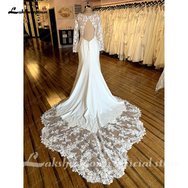 Roycebridal Lace Long Sleeve Mermaid Boho Wedding Dress For Women Brautkleid 2025 Scoop Neck Bridal Church Lace Wedding Gowns