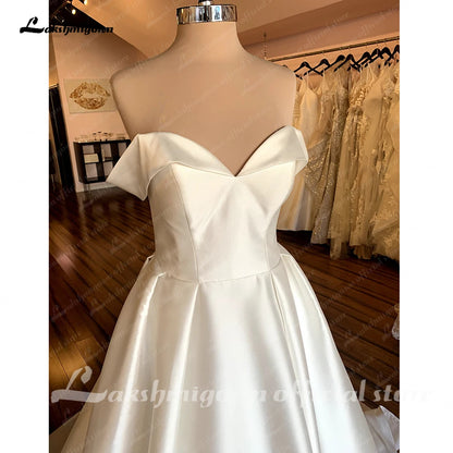 Roycebridal Satin Wedding Dresses 2025 Women Strapless Sleeveless Ivory Long Bride Dress A-Line Zipper Simple Sexy Dress