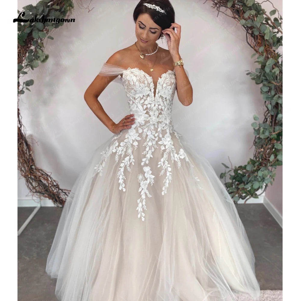 Lakshmigown Off the Shoulder Lace Wedding Dress Vestidos Civil A Line Boho Bridal Gowns Sweep Train 2025  vestidos para mujer