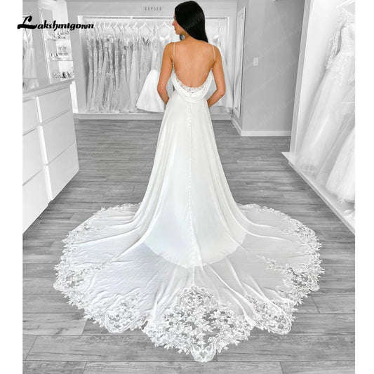 Roycebridal Spaghetti A Line Boho Wedding Dress for Women Vestito Donna 2025 Sequins Lace Vintage Beach Bridal Gowns Open Back