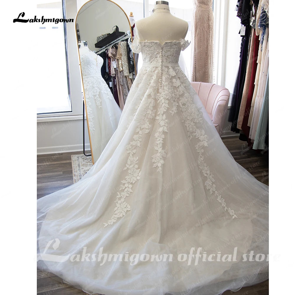 Roycebridal Vinatge Off Shoulder Lace Floral Wedding Dress for Bride 2024 Wedding Gown Custom Made Women hochzeitskleid