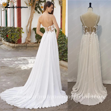 Roycebridal Lace Appliques Chiffon Open Back V-neck Spaghetti Straps Beach Wedding Dress A Line 2025 Vestido Novia