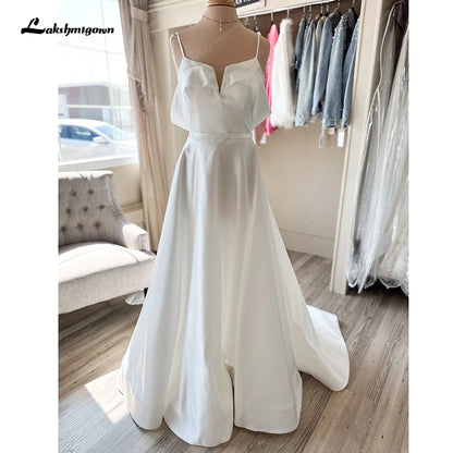 Roycebridal Satin A Line Wedding Dress 2024 Spaghetti Straps Vestidos Novias Boda Elegant Off the Shoulder Bridal Gowns