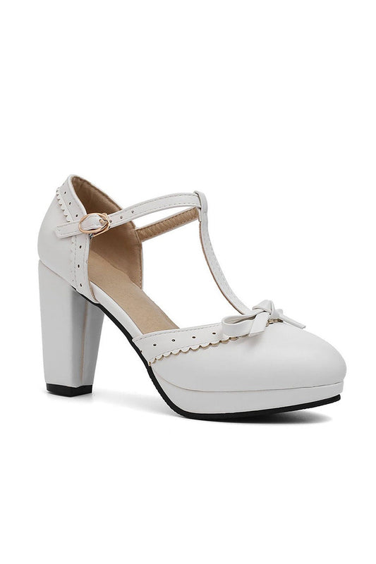 Roycebridal Retro Bow T-Strap High Heels Shoes