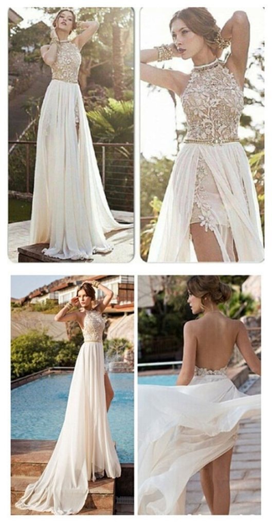 Gorgeous Lace Backless High Neckline Halter Wedding Dress Party Dresses, MP328|musebridals.com