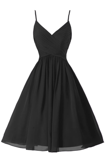 Roycebridal Spaghetti Straps Sleeveless A Line Chiffon Short Prom Dresses With Pockets