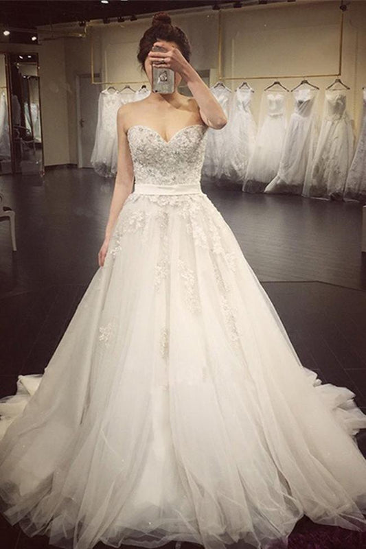 Crystal Lace A Line Wedding Dresses, Sweetheart Wedding Gowns, Bridal Dress, MW104