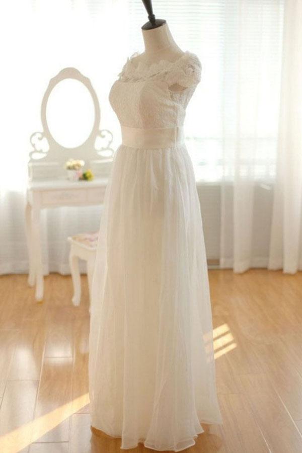 Roycebridal Elegant Ivory Chiffon Lace Long Wedding Dresses, Pretty Bridal Gown, MW137