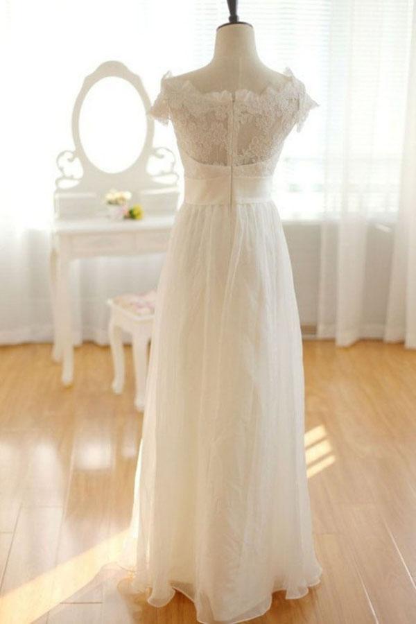 Roycebridal Elegant Ivory Chiffon Lace Long Wedding Dresses, Pretty Bridal Gown, MW137