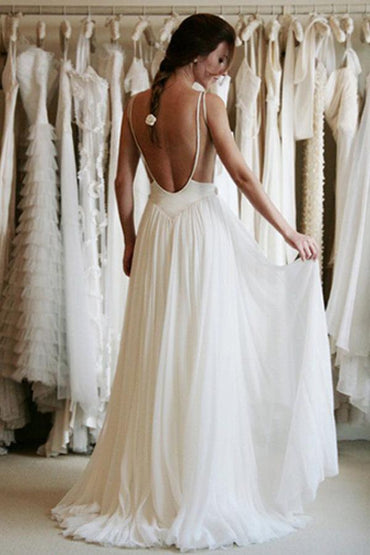 Simple A-Line Open Back Wedding Dress